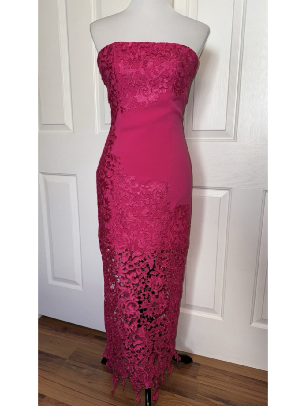 Lovers + Friends Pink Lace Strapless Midi Dress Small Prom Kentucky Derby Formal